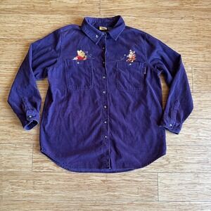 Vintage Winnie the Pooh Shirt Sz XL Purple Corduroy Long Sleeve Button Up Disney